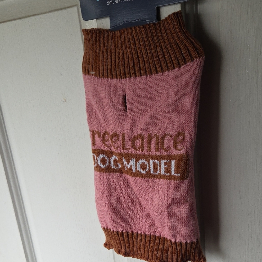 Pink and Brown Dog Sweater Freelance Dog Model Size Medium